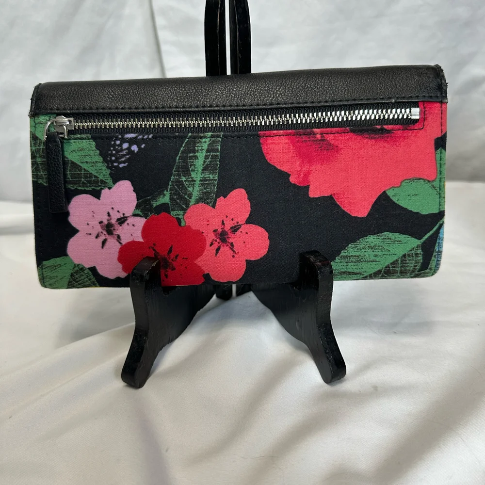 Vera Bradley Black Floral Trim Wallet with Pink, Green & Yellow Accents